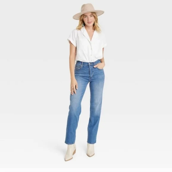 Women's High Rise Medium Wash Denim 90s Straight Jeans 16 - Picture 3 of 14